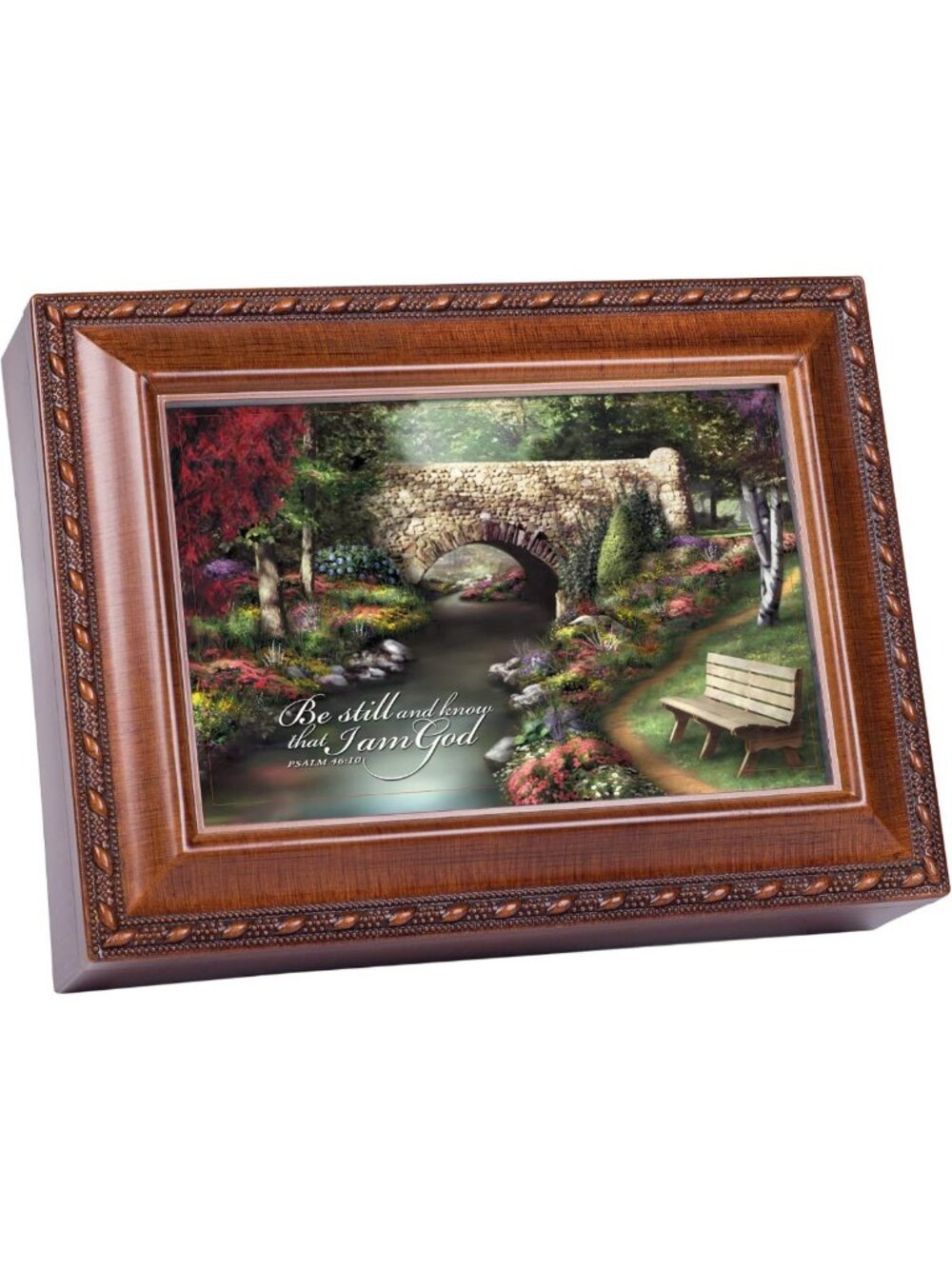 Inspirational Woodgrain Music Box with Rope Trim - Plays Amazing Grace, Perfect